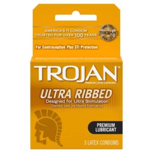 Trojan 3's Brown Ribbed Lubricated Condoms (Pack of 6)