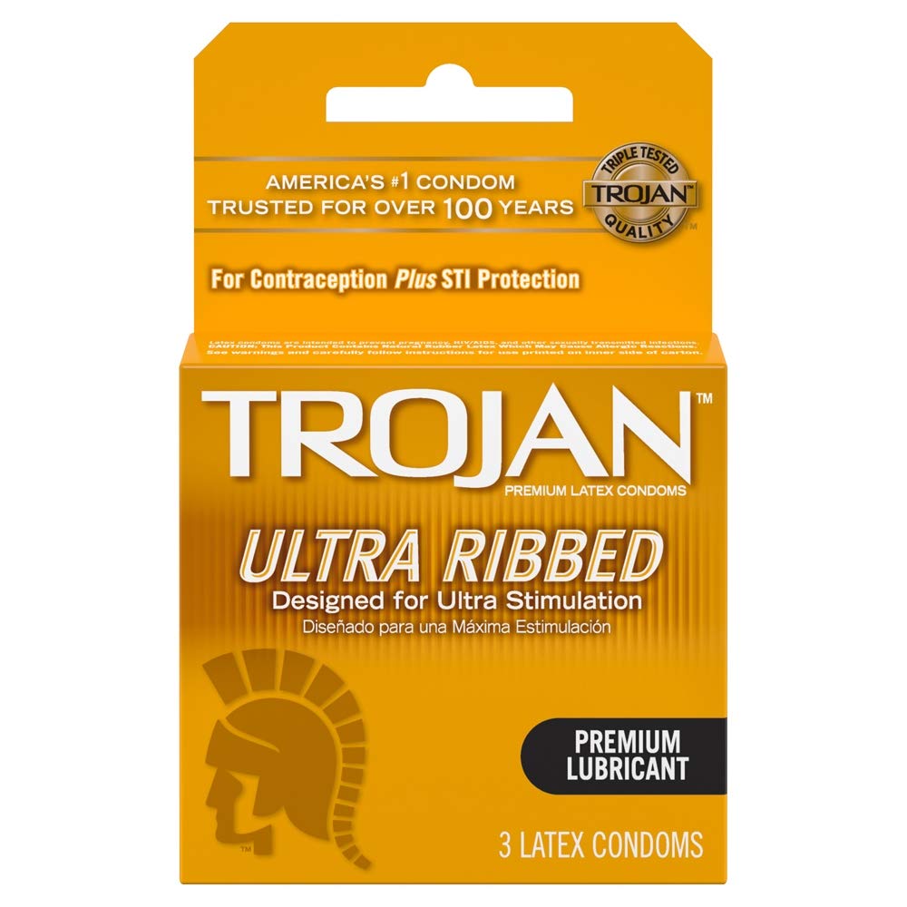 Trojan 3's Brown Ribbed Lubricated Condoms (Pack of 6)