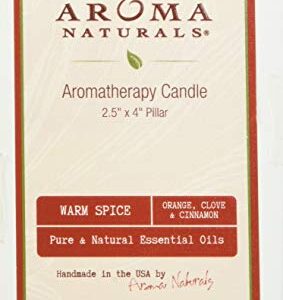 Aroma Naturals Holiday Orange, Clove and Cinnamon Essential Oil Scented Pillar Candle, Warm Spice, 2.5 inch x 4 inch