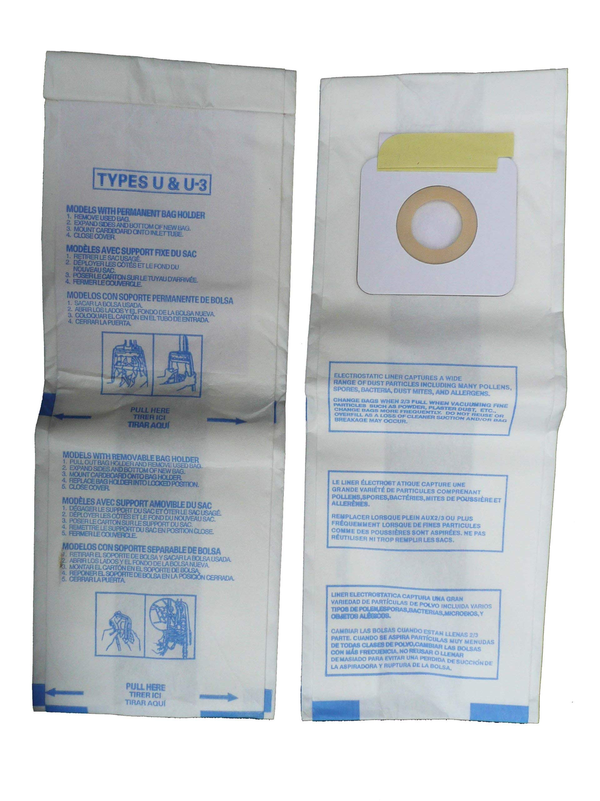 3 Panasonic U, U-3 & U-6 Upright Vacuum Cleaner Bags, MC-V145M, MC-115P, MC-V5000 thru MC-V5099, MC-V7300 thru MC-V7399, MC-V6200 thru MC-V6299