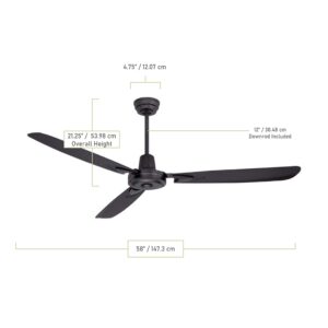 Craftmade VE58FB3 Velocity Aerodynamic Modern Industrial Heavy-duty 58" Ceiling Fan with Wall Control, 3 Blades, Flat Black