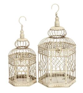 deco 79 66520 inch, set of 2 metal bird cage, 21", 18"h, cream, 2 count