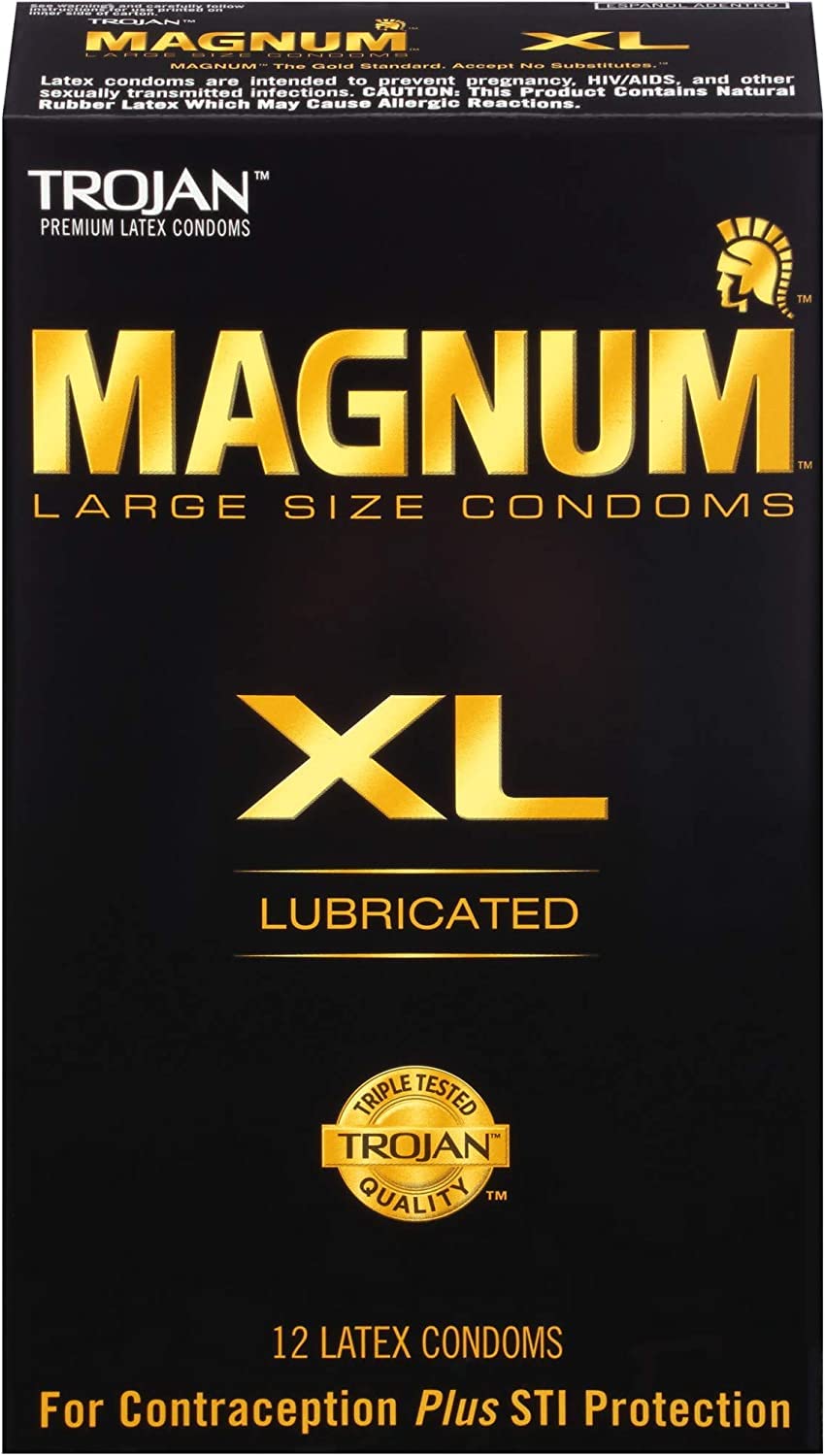 TROJAN Magnum XL Lubricated Premium Latex Condoms 12 Each