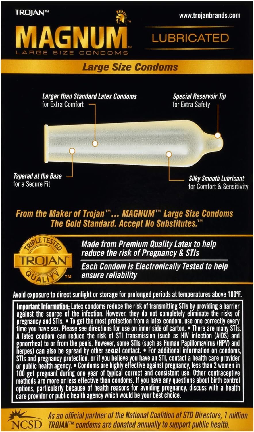 TROJAN Magnum XL Lubricated Premium Latex Condoms 12 Each