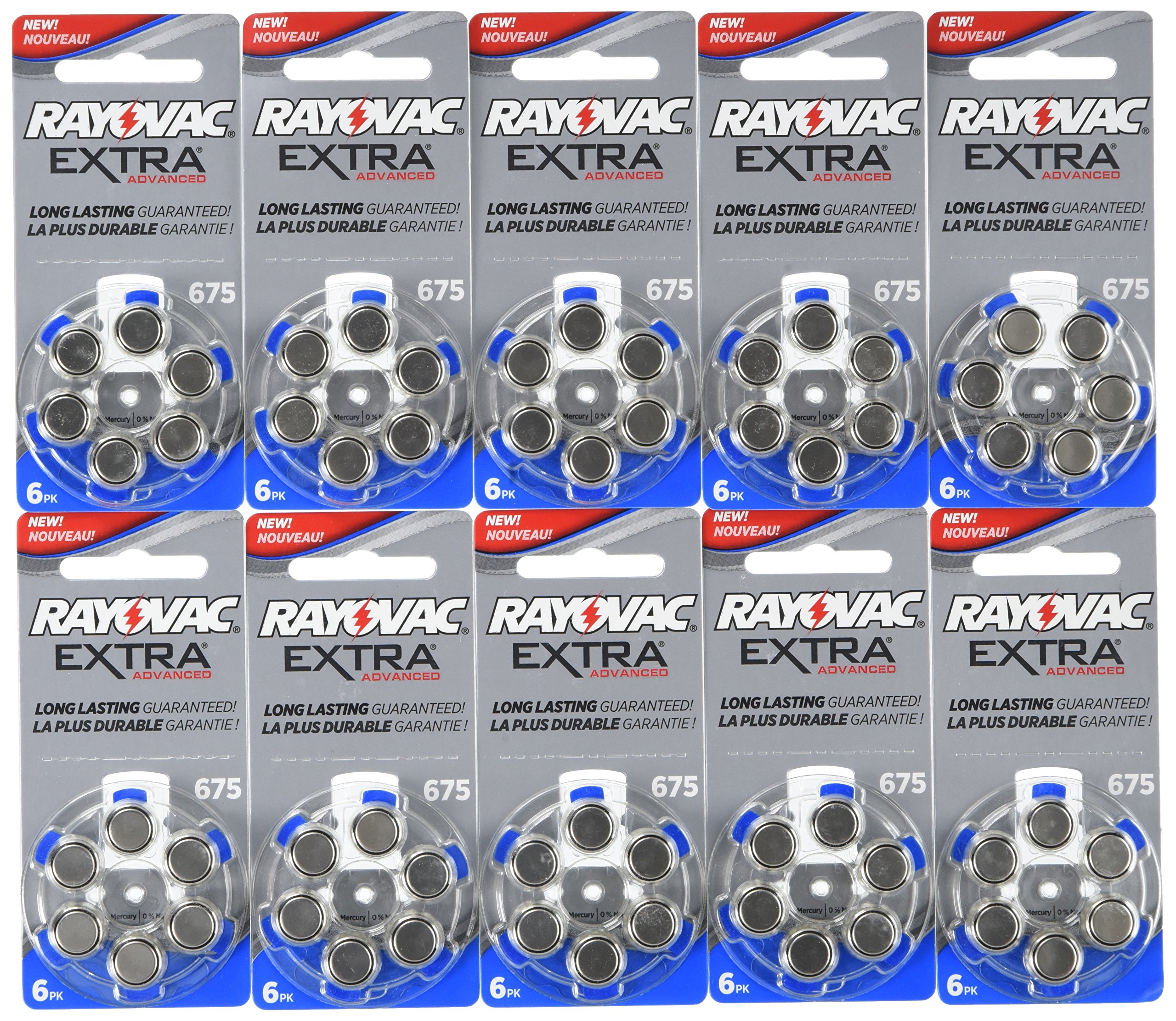 60 Rayovac Extra Mercury Free Hearing Aid Batteries Size: 675