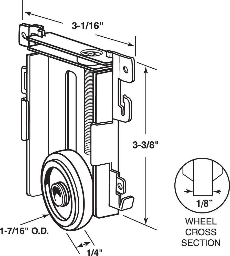 Prime-Line N 6790 1-7/16 In. Mirror Door Roller Assembly, Nylon Flat Roller, for Acme (Single Pack)