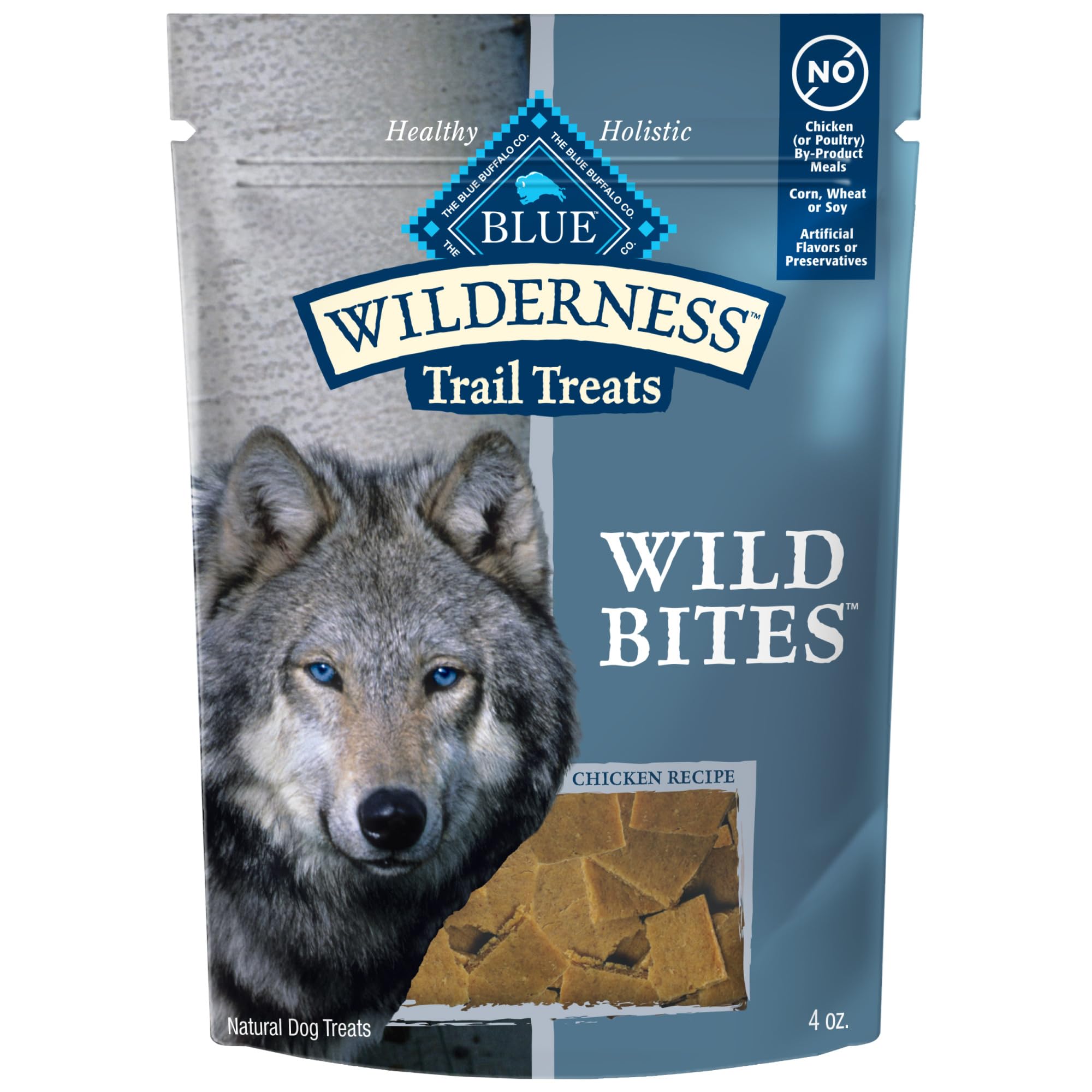 Blue Buffalo Wilderness Trail Treats Wild Bites Dog Treats, Grain-Free and High-Protein Soft-Moist Dog Treats Made with Natural Ingredients, Chicken Recipe, 4-oz. Bag