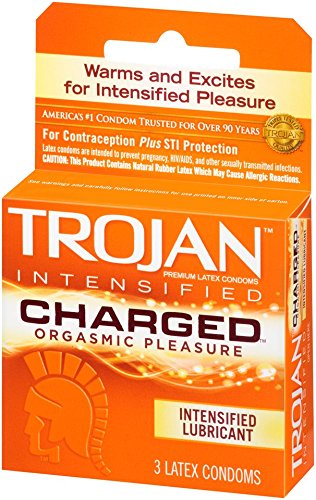 TROJAN Charged Lubricated Condoms, 3 Count (Pack of 1)