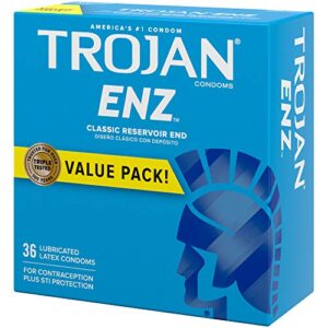 TROJAN ENZ Lubricated Condoms, Latex Condoms For Contraception and STI Protection, America’s Number One Condom, 36 Count Value Pack