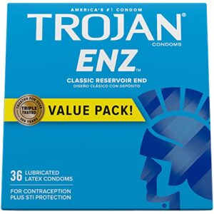 TROJAN ENZ Lubricated Condoms, Latex Condoms For Contraception and STI Protection, America’s Number One Condom, 36 Count Value Pack