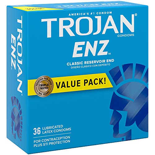 TROJAN ENZ Lubricated Condoms, Latex Condoms For Contraception and STI Protection, America’s Number One Condom, 36 Count Value Pack