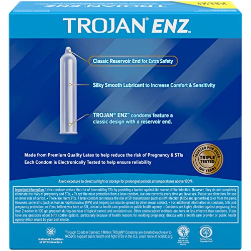 TROJAN ENZ Lubricated Condoms, Latex Condoms For Contraception and STI Protection, America’s Number One Condom, 36 Count Value Pack