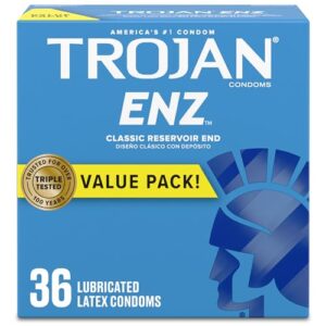 TROJAN ENZ Lubricated Condoms, Latex Condoms For Contraception and STI Protection, America’s Number One Condom, 36 Count Value Pack