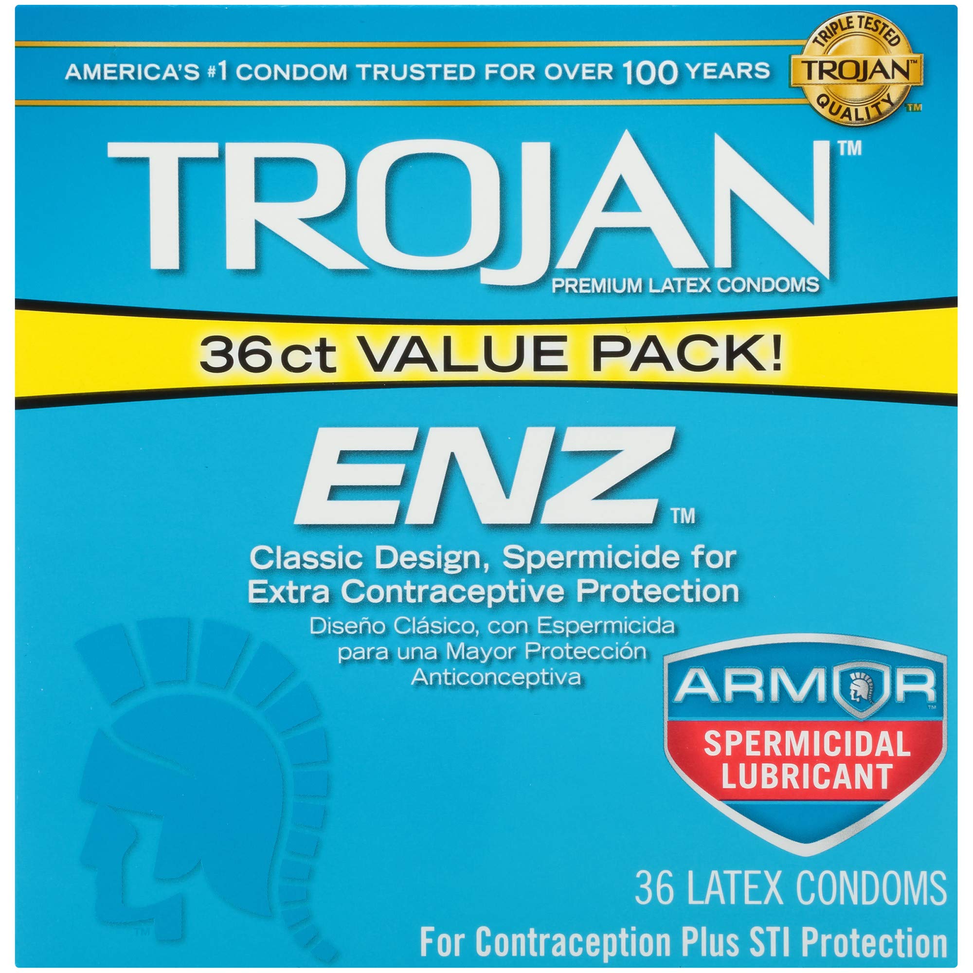 Trojan ENZ Armor Spermicidal Lubricated Condoms - 36 Count