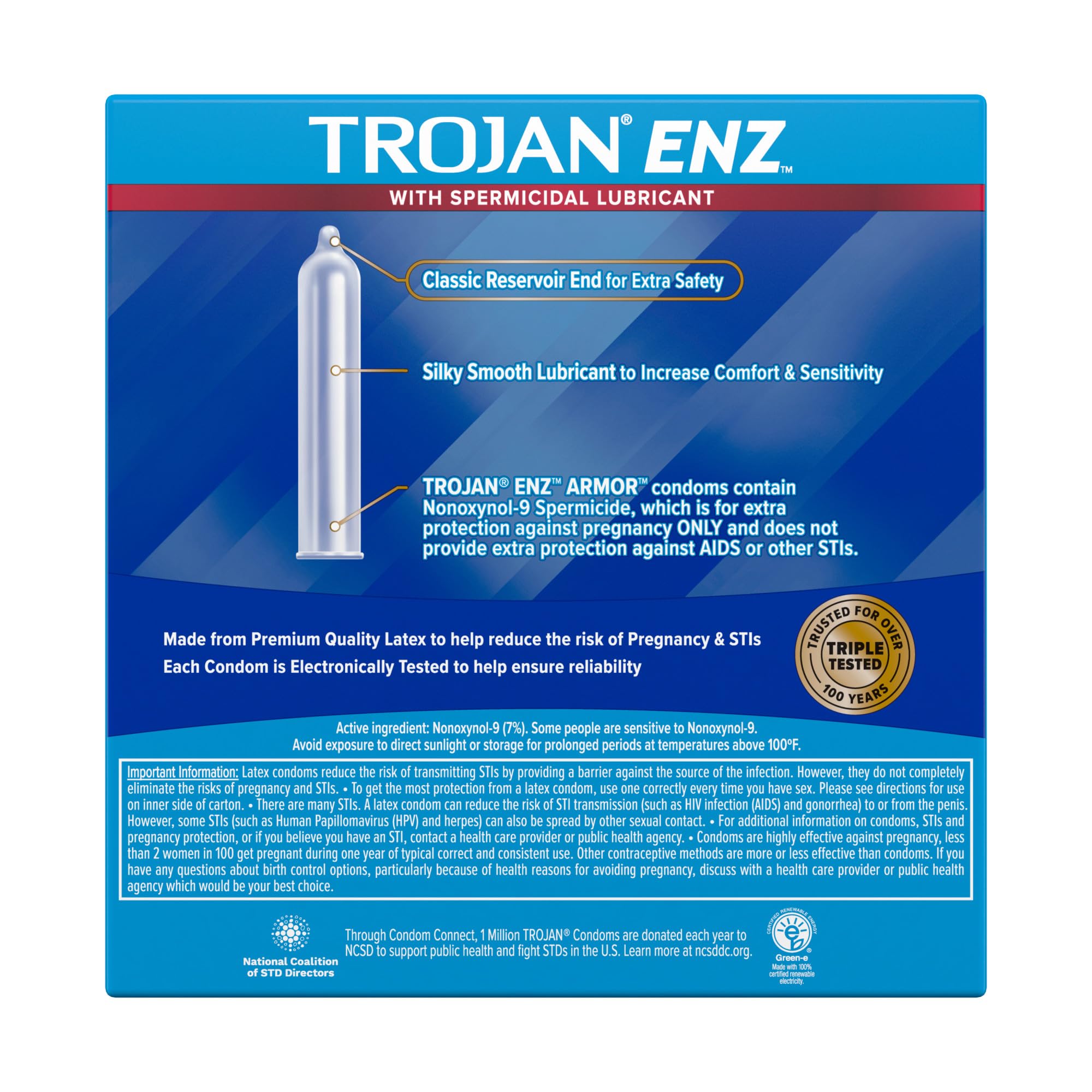 Trojan ENZ Armor Spermicidal Lubricated Condoms - 36 Count