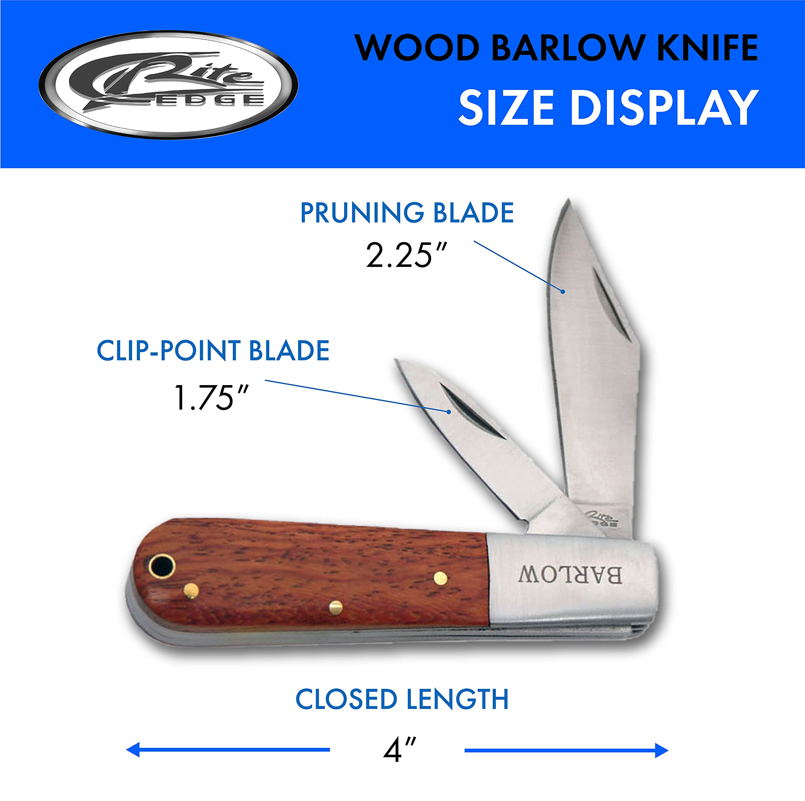 SZCO Supplies Rite Edge : 4” Wood Handle Dual Blade Barlow Knife, Brown (210601)