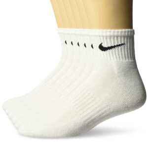 nike unisex performance cushion quarter socks with band (6 pairs), white/black, large