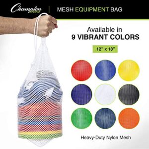 Champion Sports Mesh Sports Equipment Bag, Red, 12x18 Inches - Multipurpose, Nylon Drawstring Bag with Lock and ID Tag for Balls, Beach, Laundry