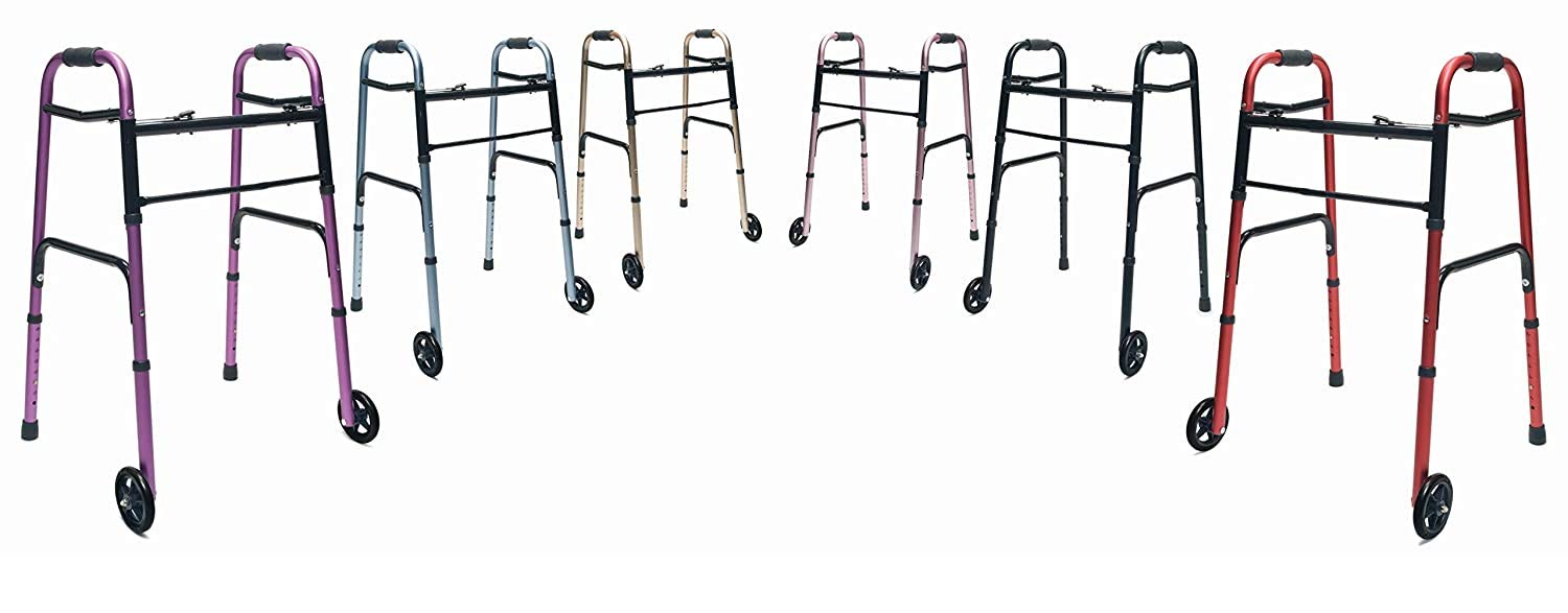 Lumex ColorSelect Walker, Lightweight & Folding 2-Wheel Walker for Adults & Seniors, Black