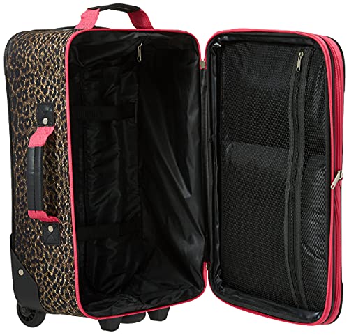 Rockland Fashion Softside Upright Luggage Set, Expandable,Lightweight,Telescopic Handle,Wheel, Pink Leopard, 2-Piece (14/19)