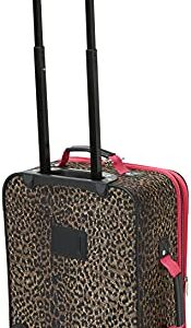 Rockland Fashion Softside Upright Luggage Set, Expandable,Lightweight,Telescopic Handle,Wheel, Pink Leopard, 2-Piece (14/19)