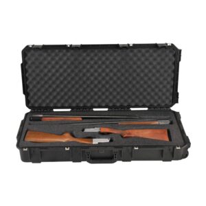 skb cases iseries 3i-3614-cbd hard exterior waterproof double custom breakdown shotgun utility case with wheels and trigger release latches, black