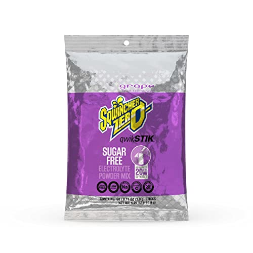 Sqwincher Zero Qwik Stik, Sugar Free, Low Calorie, Low Sodium Electrolyte Replacement Powder Hydration Drink Mix, Grape, 0.11 oz Packet (Pack of 50)