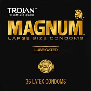 trojan magnum lubricated large condoms, comfortable and smooth lubricated condoms for men, america’s number one condom, 36 count pack