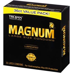 TROJAN Magnum Lubricated Large Condoms, Comfortable and Smooth Lubricated Condoms for Men, America’s Number One Condom, 36 Count Pack