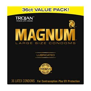 TROJAN Magnum Lubricated Large Condoms, Comfortable and Smooth Lubricated Condoms for Men, America’s Number One Condom, 36 Count Pack