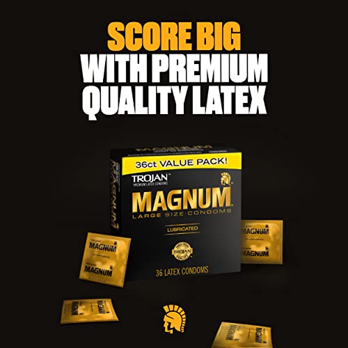 TROJAN Magnum Lubricated Large Condoms, Comfortable and Smooth Lubricated Condoms for Men, America’s Number One Condom, 36 Count Pack