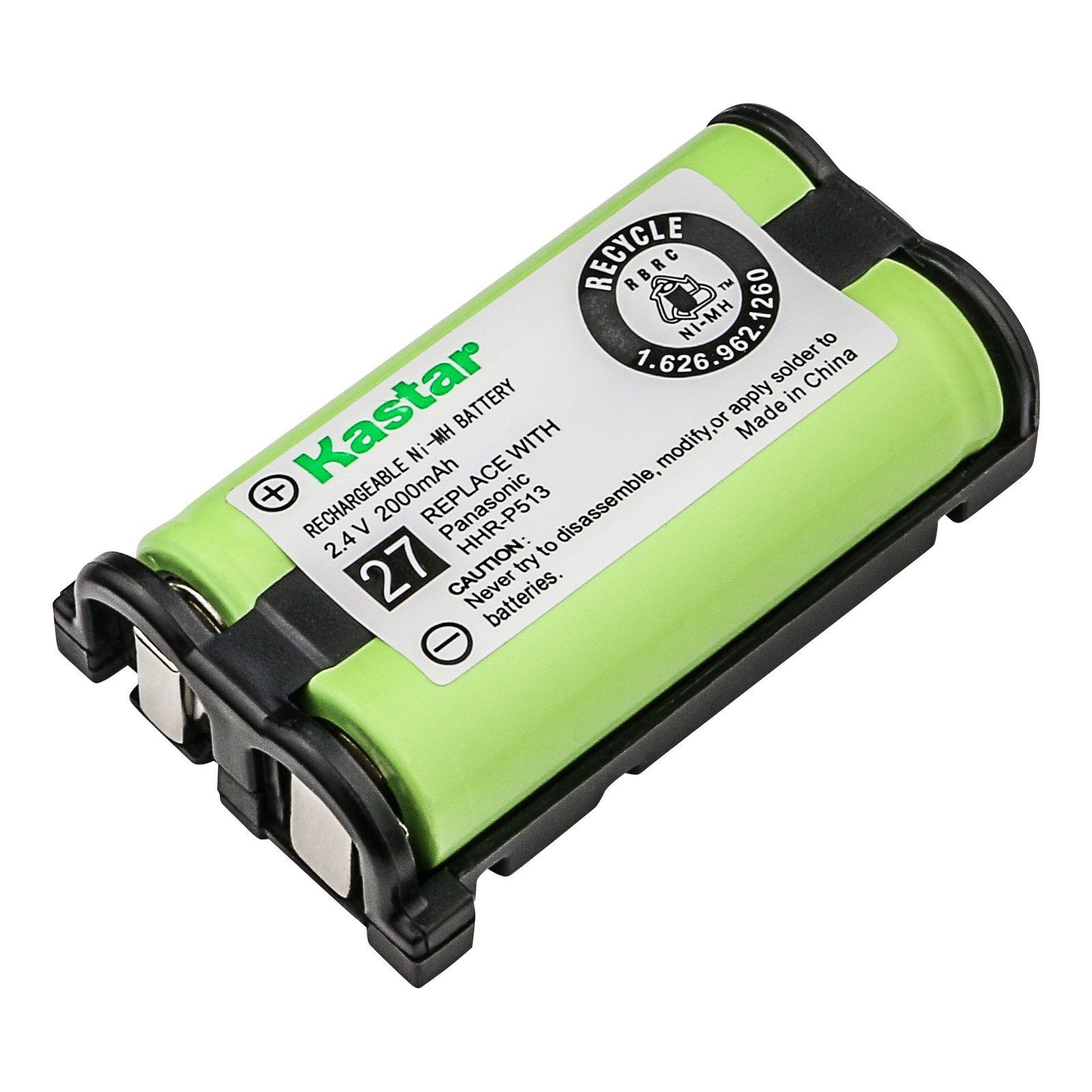 Kastar Cordless Phone Battery Type 27 2.4V Ni-MH 2000mAh Replacement for Panasonic HHR-P513 HHR-P513A HHR-P513A1B HRR-P513A1B and Panasonic KX-TG2258 KX-TG2235 KX-TG2238 KX-TG2248 KX-TG2249