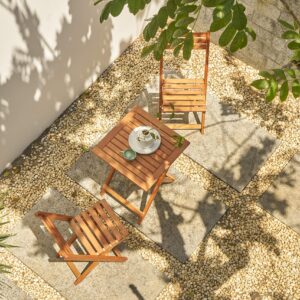 Vifah V1381 Outdoor Wood Folding Bistro Set with Square Table and Two Chairs