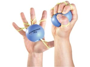 handmaster plus physical therapy hand exerciser - forearm exerciser with stress relief ball - hand therapy balls for exercise, training - finger exerciser & strengthener - soft tension, purple