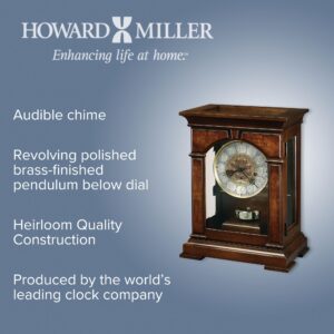 Howard Miller Emporia Mantel Clock 630266 – Cherry Bordeaux Finish, Front Glass Door & Ornate Dial, Vintage Home Decor, Brass Finished Pendulum, Key-Wound, Single-Chime Movement