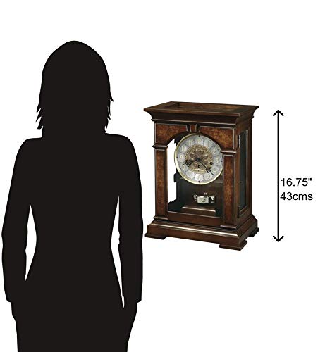 Howard Miller Emporia Mantel Clock 630266 – Cherry Bordeaux Finish, Front Glass Door & Ornate Dial, Vintage Home Decor, Brass Finished Pendulum, Key-Wound, Single-Chime Movement