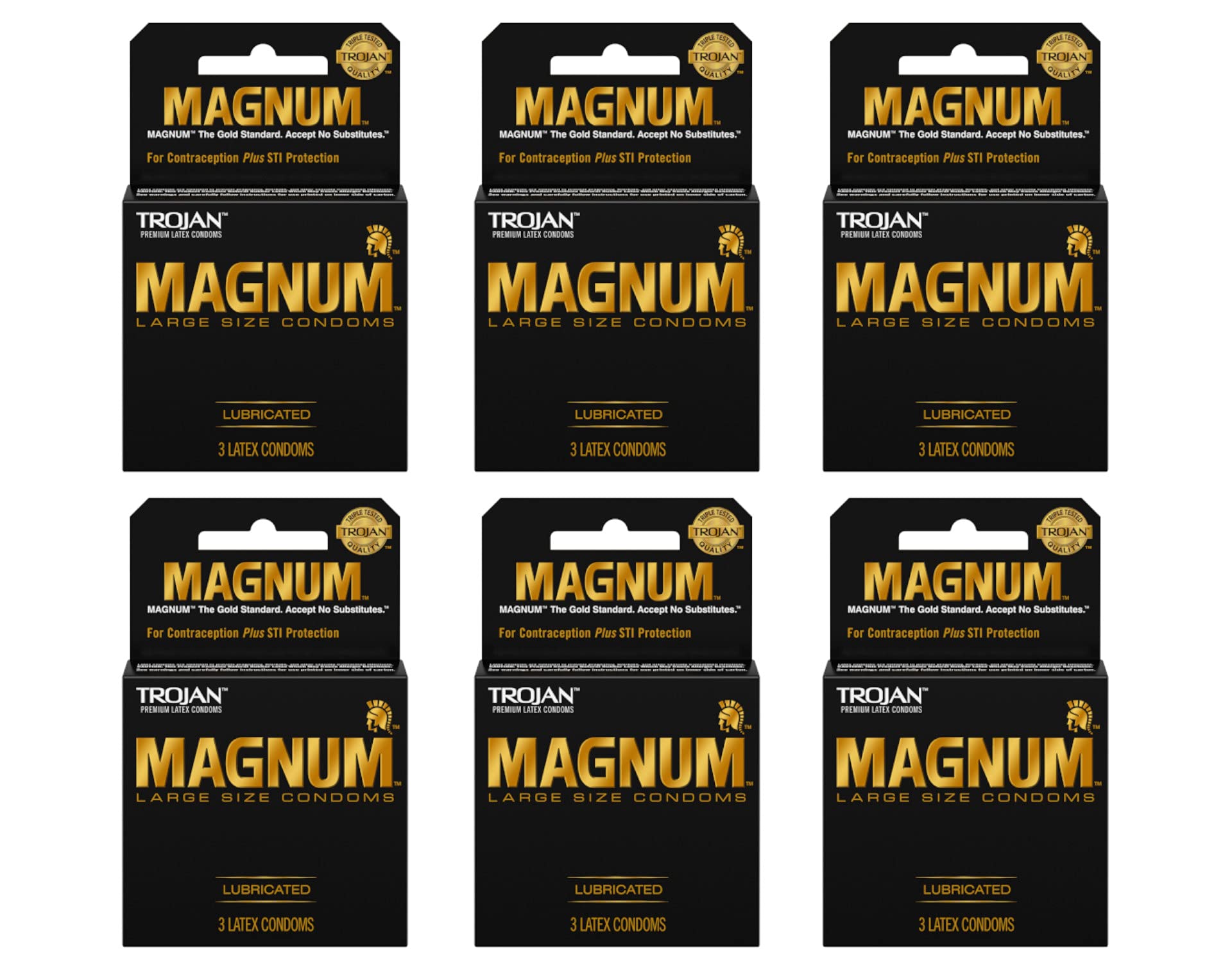 Trojan Magnum Lubricated Latex Condoms-3 ct (Quantity of 6)