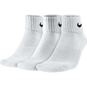 nike unisex performance cushion quarter training socks (3 pairs), white/black, large