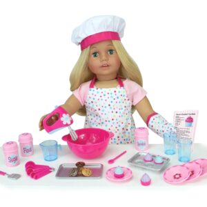 18 Inch Doll Baking Set of 23 Pcs. Fits American Girl Doll Furniture, Mini Doll Food Cookware Set | Doll Sized