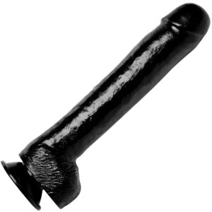 master series the 16.25 inch colossus dildo with suction cup base, extra large lifelike and realistic thick toy for women, men, and adult couples, made with flexible and firm pvc material, black