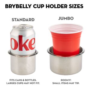 Brybelly Single Stainless Steel Cup Holder, Jumbo - Silver Drop-in Anti-Spill Storage Solution or Replacement Item for Poker Table, Work Desk, Car, Custom Build & DIY Projects