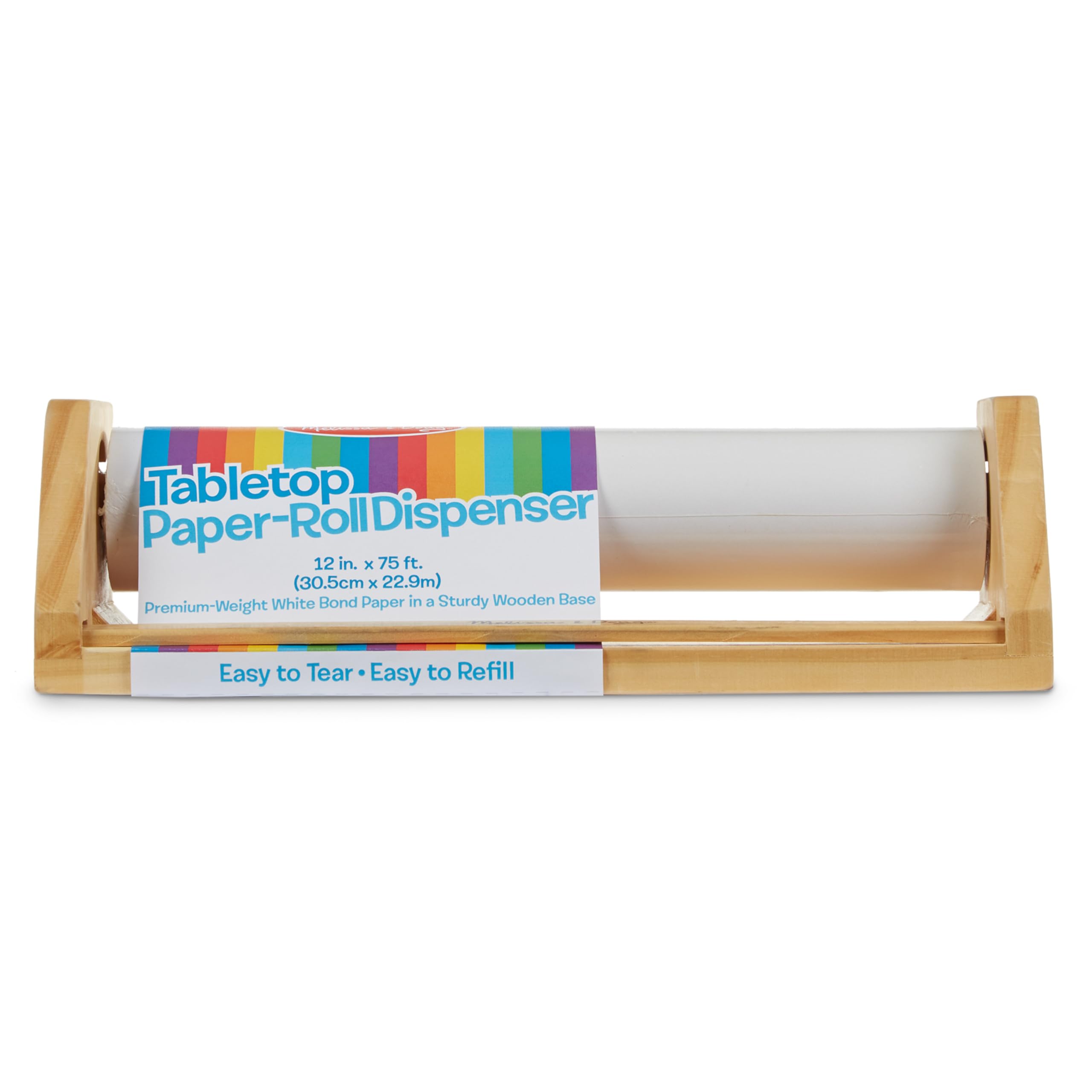 Melissa & Doug Wooden Tabletop Paper Roll Dispenser With White Bond (12 inches x 75 feet) - Drawing, Art, Craft For Kids