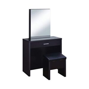 coaster home furnishings 2-piece vanity set with hidden mirror storage and lift-top stool, cappuccino and black