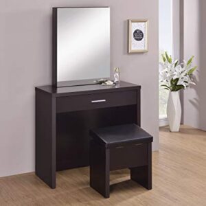 Coaster Home Furnishings 2-piece Vanity Set with Hidden Mirror Storage and Lift-Top Stool, Cappuccino and Black