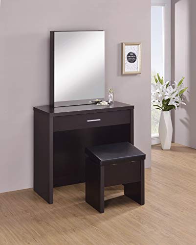 Coaster Home Furnishings 2-piece Vanity Set with Hidden Mirror Storage and Lift-Top Stool, Cappuccino and Black