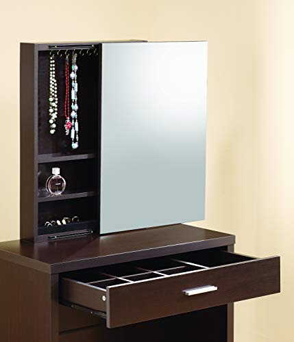 Coaster Home Furnishings 2-piece Vanity Set with Hidden Mirror Storage and Lift-Top Stool, Cappuccino and Black