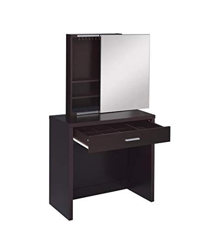 Coaster Home Furnishings 2-piece Vanity Set with Hidden Mirror Storage and Lift-Top Stool, Cappuccino and Black