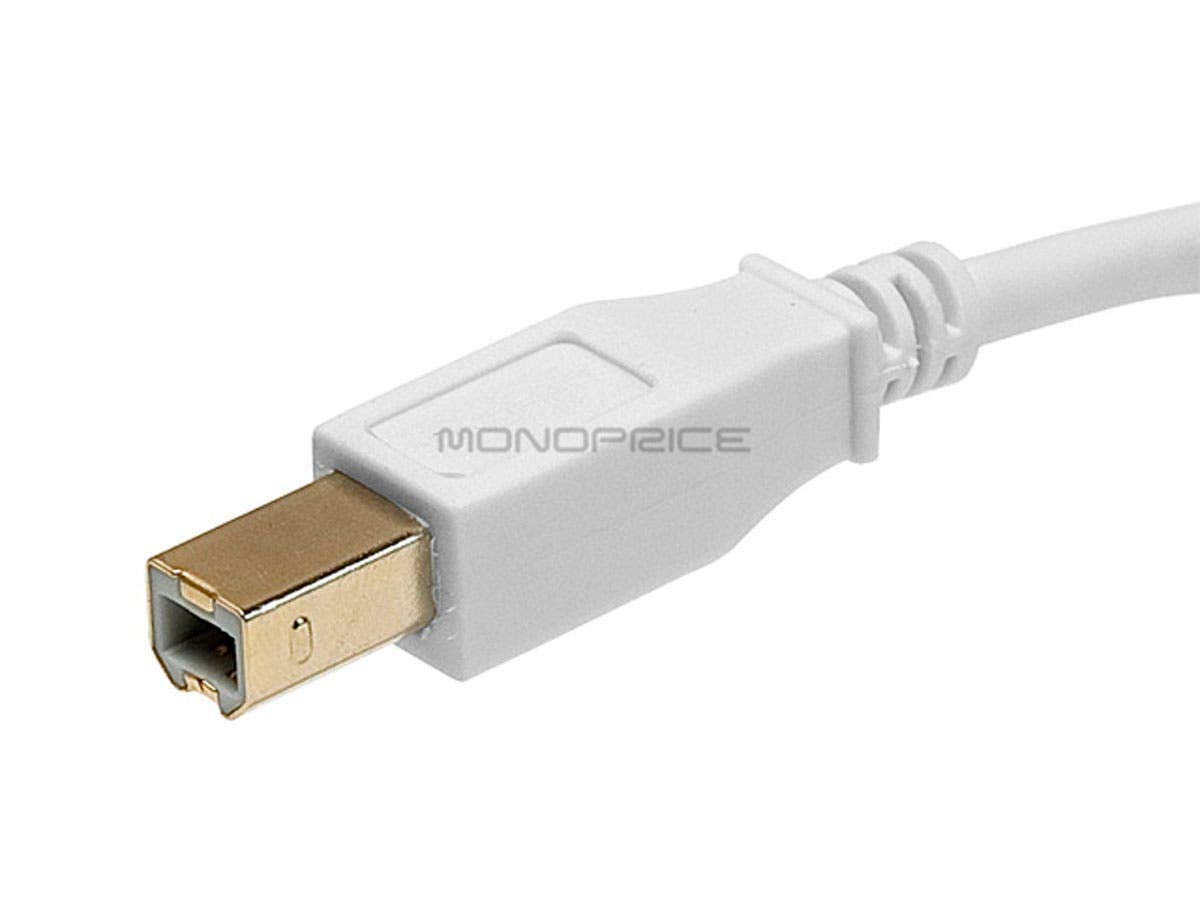 Monoprice USB Type-A to USB Type-B 2.0 Cable - Gold Plated, 28/24AWG, 3 Feet, White