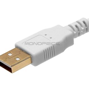 Monoprice USB Type-A to USB Type-B 2.0 Cable - Gold Plated, 28/24AWG, 3 Feet, White