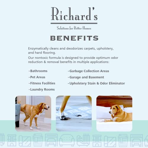 Richard’s Stain & Odor Eliminator Spray, 32 oz – Natural Stain and Pet Odor Eliminator Formula Cleans Carpet, Upholstery, Hard Floors – For Pet Stains, Crayon, Ink, Scuffs and More